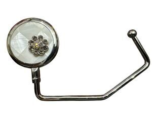 SPRING STREET RHINESTONE FLOWER PURSE HOOK MOTHER OF PEARL HANDBAG HANGER